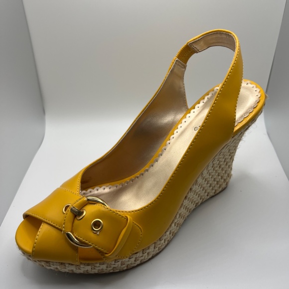 Qupid Yellow Peep Toe Slingback Espadrille - Picture 4 of 7